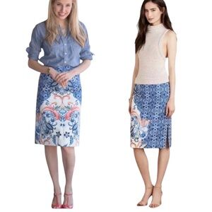 NEW MOULINETTE Souers Anthropologie Blue Floral Pencil Skirt Side Split size 4